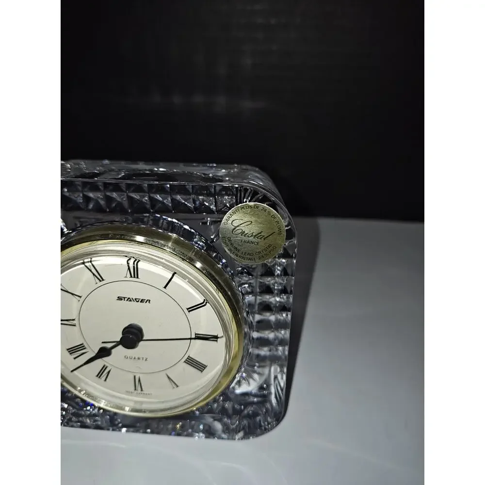 STAIGER Vintage West Germany Quartz France Lead Crystal Mantel Desk Clock 24%PbO